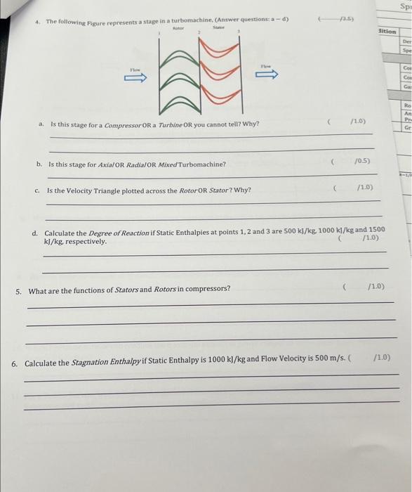 E F35 4 The Following Figure Represents A Stage In A Turbomachine Answer Questions A D Su A Is This Stage For A 1