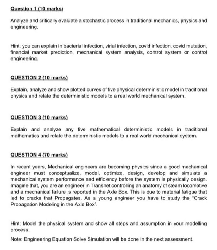 Question 1 10 Marks Analyze And Critically Evaluate A Stochastic Process In Traditional Mechanics Physics And Enginee 1