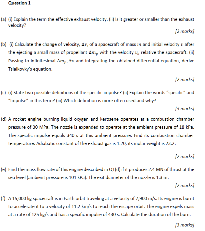 Question 1 A I Explain The Term The Effective Exhaust Velocity Ii Is It Greater Or Smaller Than The Exhaust Veloc 1