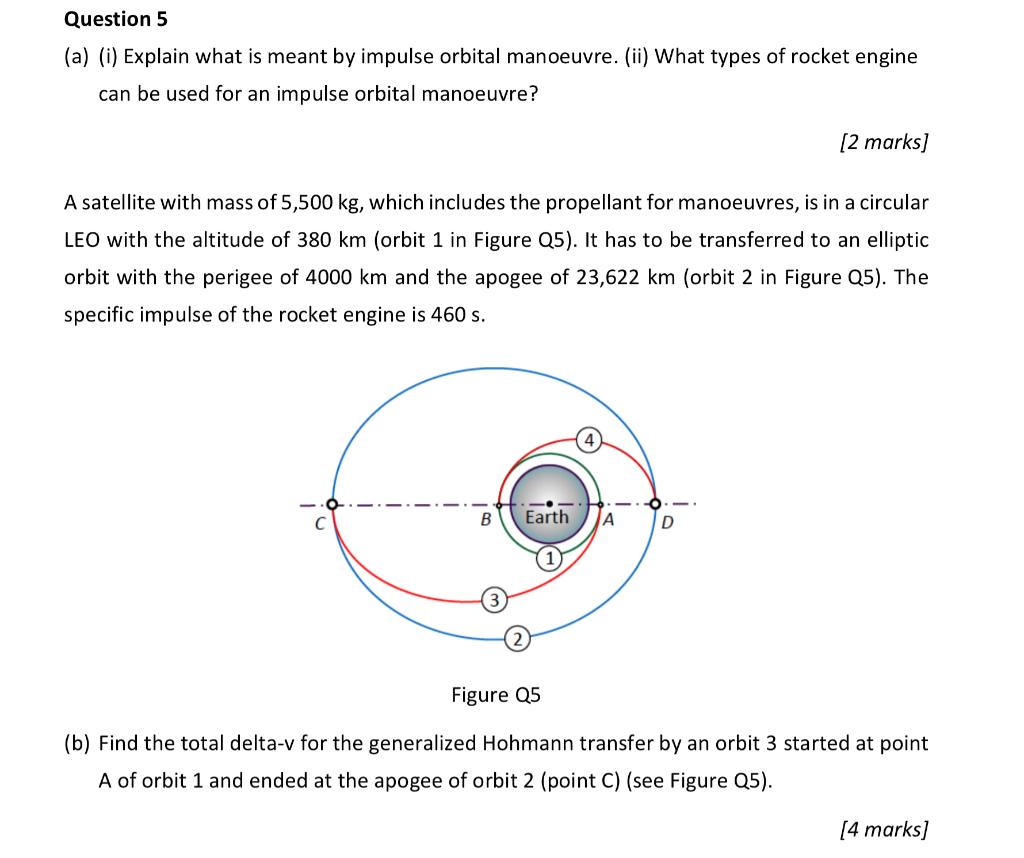 Question 5 A I Explain What Is Meant By Impulse Orbital Manoeuvre Ii What Types Of Rocket Engine Can Be Used For 1