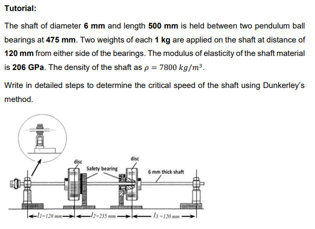 Tutorial The Shaft Of Diameter 6 Mm And Length 500 Mm Is Held Between Two Pendulum Ball Bearings At 475 Mm Two Weights 1