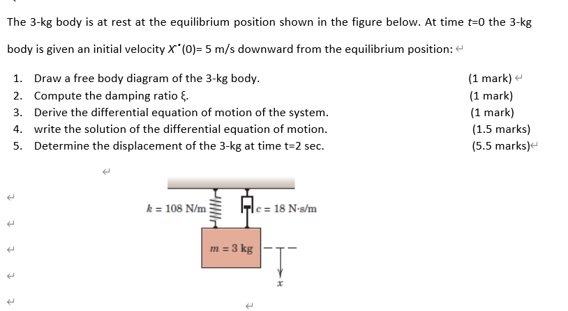 The 3 Kg Body Is At Rest At The Equilibrium Position Shown In The Figure Below At Time T 0 The 3 Kg Body Is Given An In 1