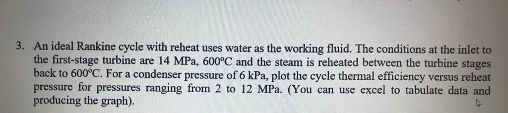 3 An Ideal Rankine Cycle With Reheat Uses Water As The Working Fluid The Conditions At The Inlet To The First Stage Tu 1