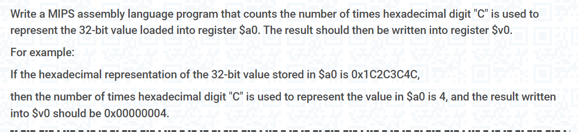 Write A Mips Assembly Language Program That Counts The Number Of Times Hexadecimal Digit C Is Used To Represent The 32 1