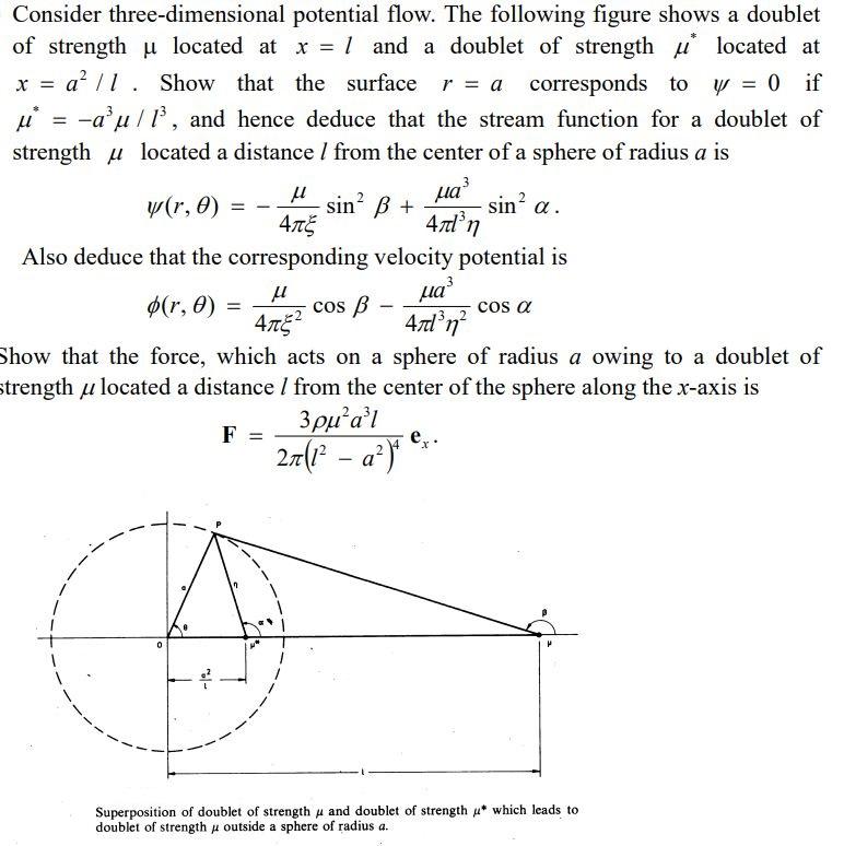 Consider Three Dimensional Potential Flow The Following Figure Shows A Doublet Of Strength U Located At X 1 And A Dou 1