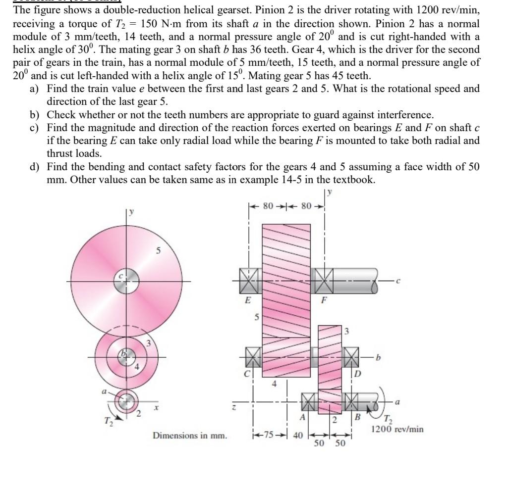 The Figure Shows A Double Reduction Helical Gearset Pinion 2 Is The Driver Rotating With 1200 Rev Min Receiving A Torq 1
