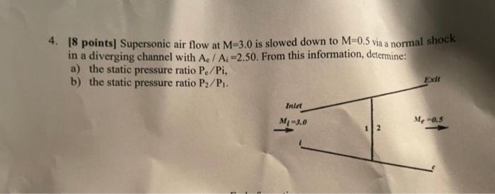 4 8 Points Supersonic Air Flow At M 3 0 Is Slowed Down To M 0 5 Via A Normal Shock In A Diverging Channel With A A 1