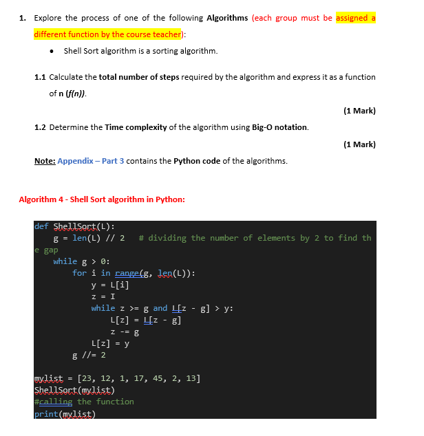 1 Explore The Process Of One Of The Following Algorithms Each Group Must Be Assigned A Different Function By The Cours 1