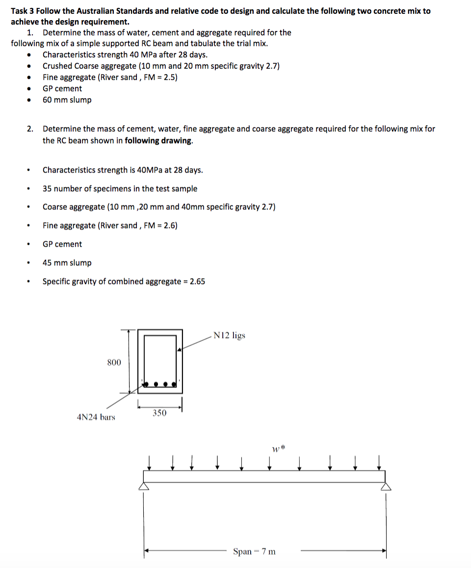 Task 3 Follow The Australian Standards And Relative Code To Design And Calculate The Following Two Concrete Mix To Achie 1
