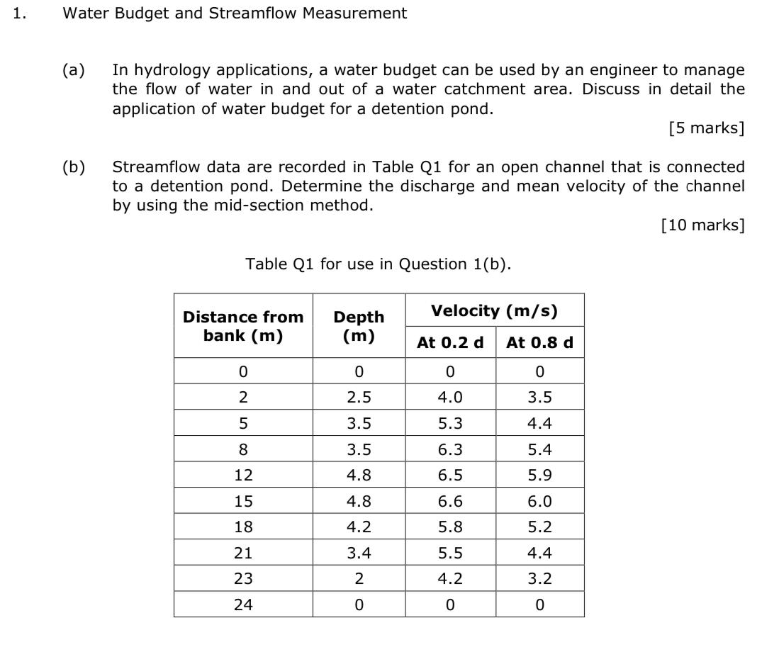 1 Water Budget And Streamflow Measurement A In Hydrology Applications A Water Budget Can Be Used By An Engineer To M 1