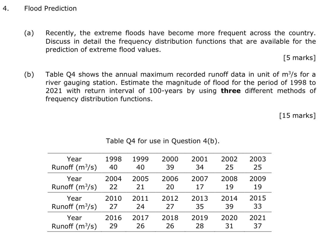 4 Flood Prediction A Recently The Extreme Floods Have Become More Frequent Across The Country Discuss In Detail The 1
