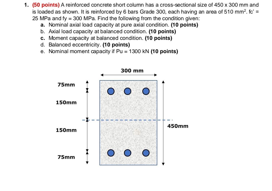 1 50 Points A Reinforced Concrete Short Column Has A Cross Sectional Size Of 450 X 300 Mm And Is Loaded As Shown It 1