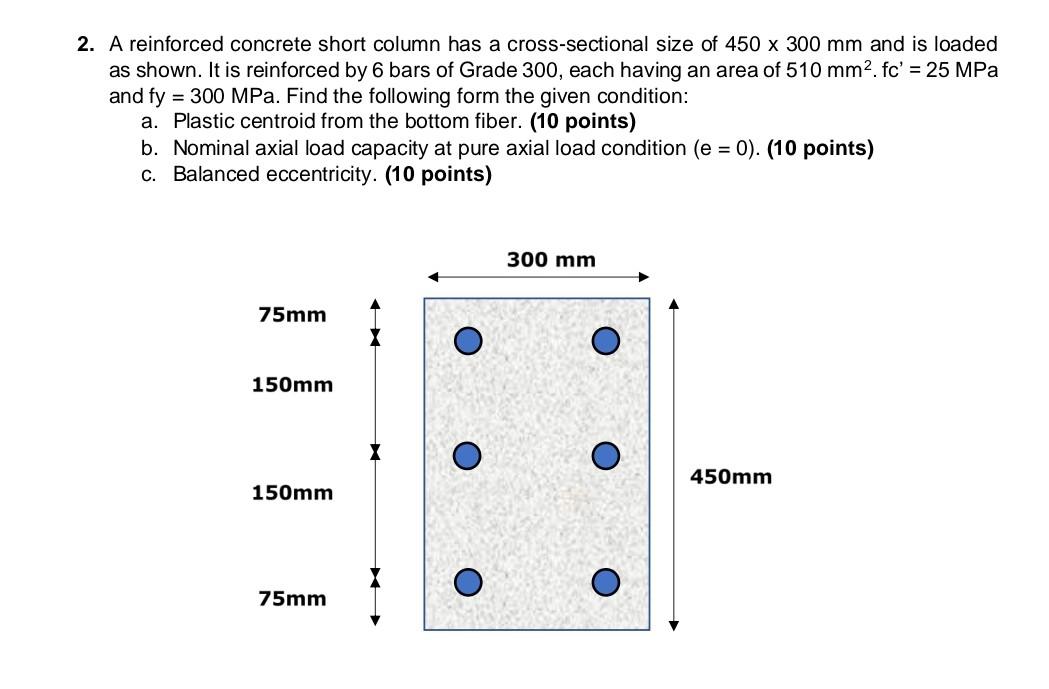 2 A Reinforced Concrete Short Column Has A Cross Sectional Size Of 450 X 300 Mm And Is Loaded As Shown It Is Reinforce 1