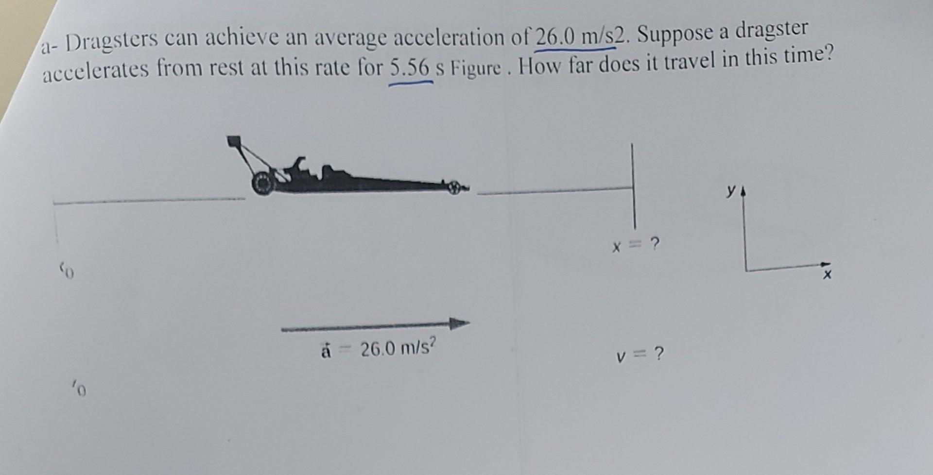 A Dragsters Can Achieve An Average Acceleration Of 26 0 M S2 Suppose A Dragster Accelerates From Rest At This Rate For 1