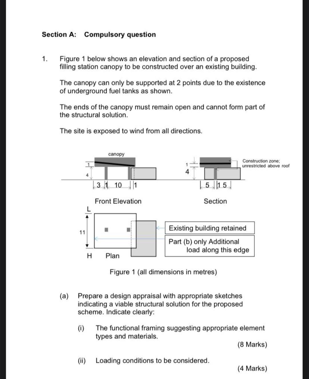 Section A Compulsory Question 1 Figure 1 Below Shows An Elevation And Section Of A Proposed Filling Station Canopy To 1