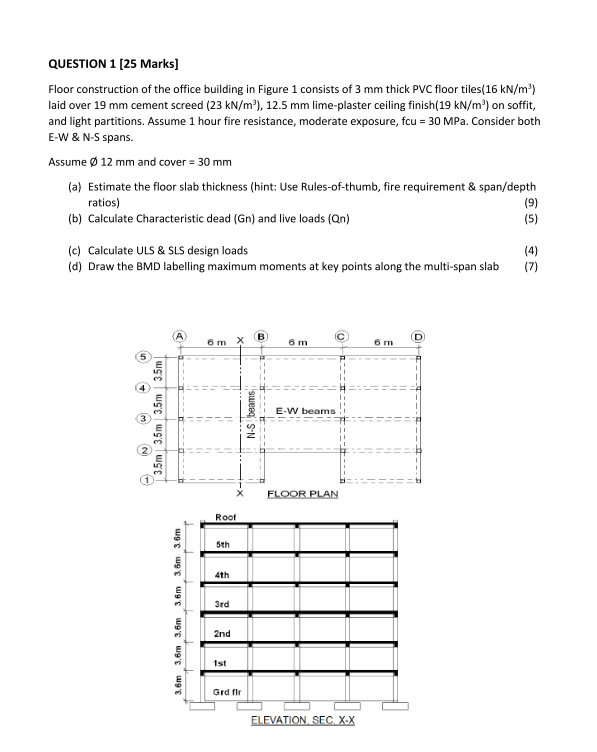Question 1 25 Marks Floor Construction Of The Office Building In Figure 1 Consists Of 3 Mm Thick Pvc Floor Tiles 16 K 1