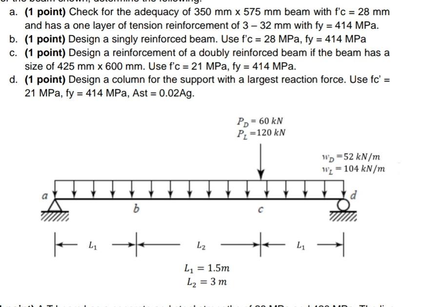 A 1 Point Check For The Adequacy Of 350 Mm X 575 Mm Beam With F C 28 Mm And Has A One Layer Of Tension Reinforcemen 1