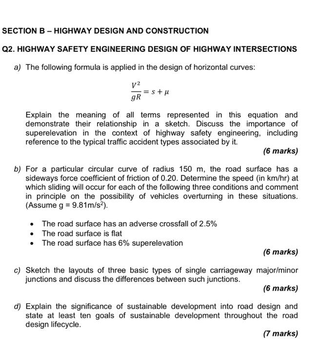 Section B Highway Design And Construction Q2 Highway Safety Engineering Design Of Highway Intersections A The Follow 1