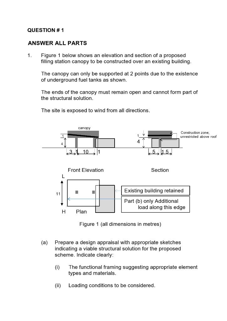 Question 1 Answer All Parts 1 Figure 1 Below Shows An Elevation And Section Of A Proposed Filling Station Canopy To B 1