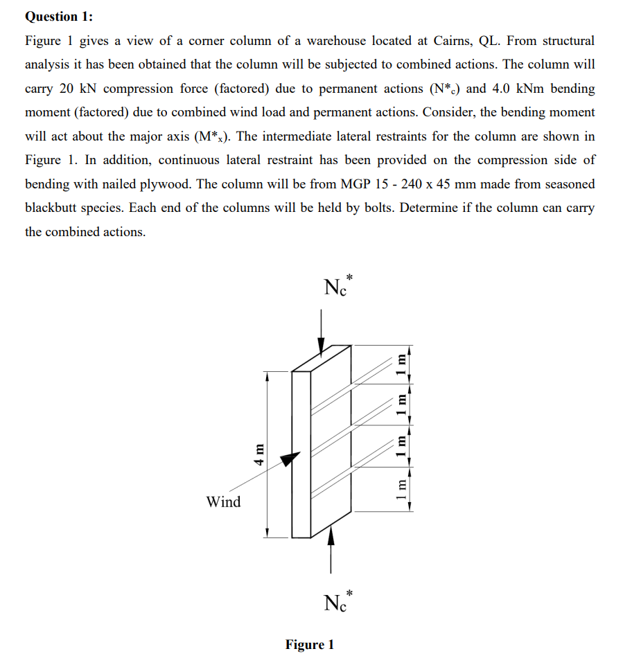 Question 1 Figure 1 Gives A View Of A Corner Column Of A Warehouse Located At Cairns Ql From Structural Analysis It H 1