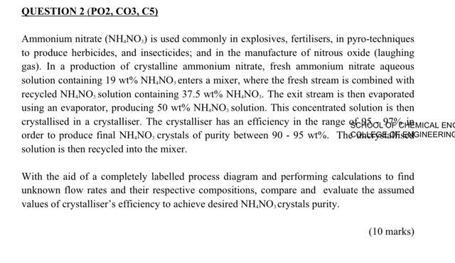 Question 2 Po2 Co3 C5 Ammonium Nitrate Nh No Is Used Commonly In Explosives Fertilisers In Pyro Techniques To P 1