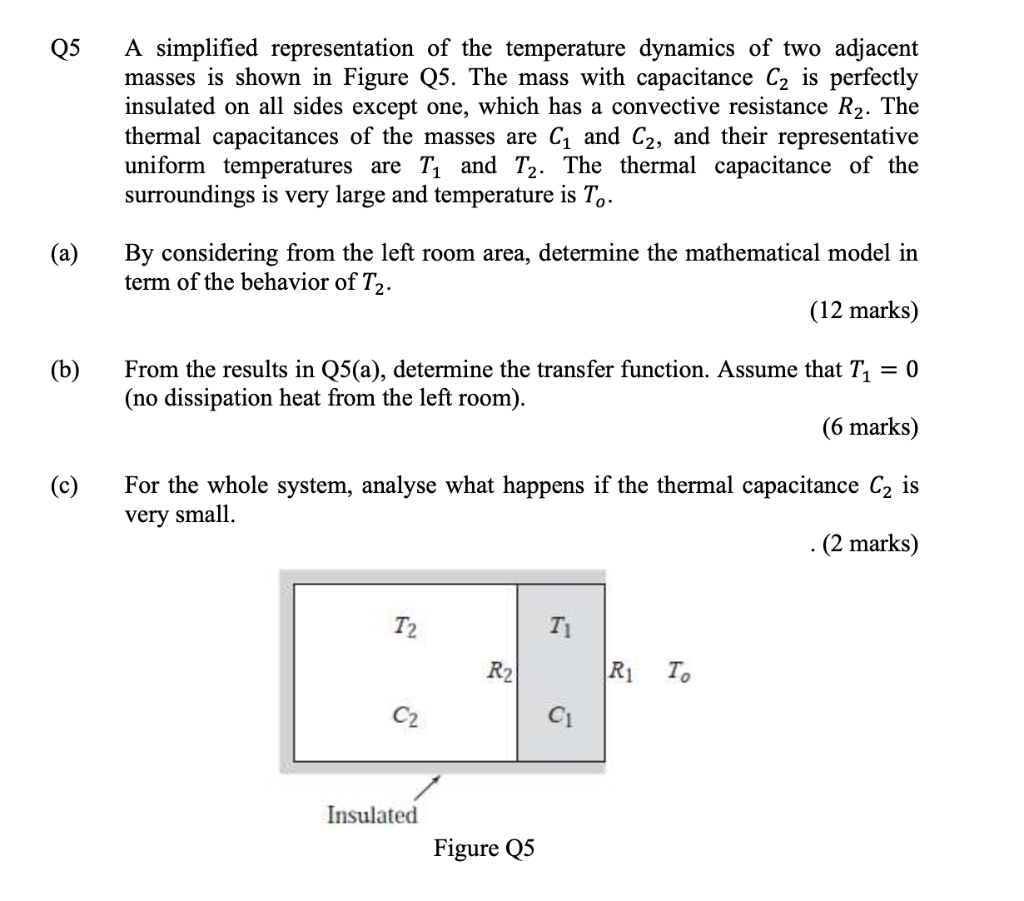 Q5 A Simplified Representation Of The Temperature Dynamics Of Two Adjacent Masses Is Shown In Figure Q5 The Mass With C 1