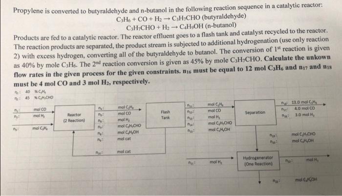 Propylene Is Converted To Butyraldehyde And N Butanol In The Following Reaction Sequence In A Catalytic Reactor C3h6 C 1