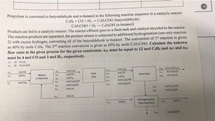Propylene Is Converted To Butyraldehyde And N Butanol In The Following Reaction Sequence In A Catalytic Reactor C3h6 Co 1