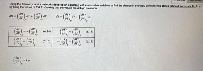 Using The Thermodynamics Networks Develop An Equation With Measurable Variables To Find The Change In Enthalpy Between T 1