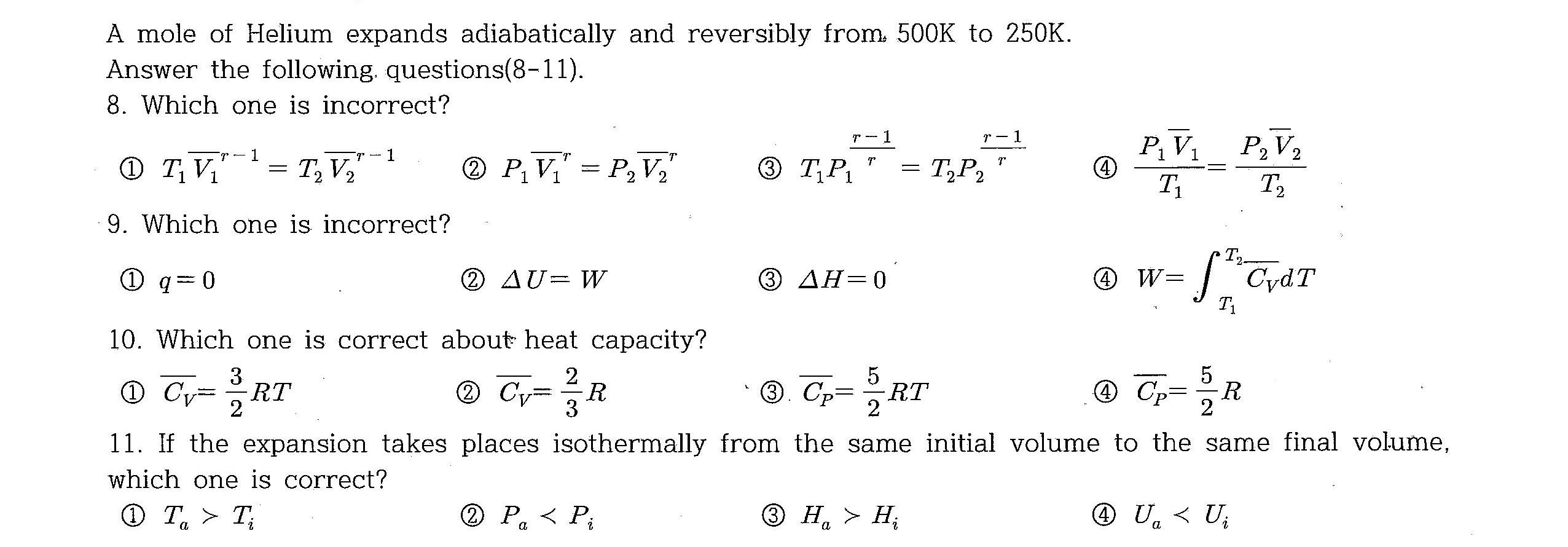 A Mole Of Helium Expands Adiabatically And Reversibly From 500k To 250k Answer The Following Questions 8 11 8 Which 1