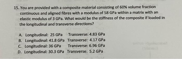 15 You Are Provided With A Composite Material Consisting Of 60 Volume Fraction Continuous And Aligned Fibres With A Mo 1