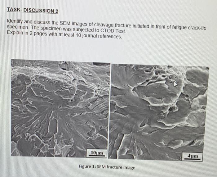 Task Discussion 2 Identify And Discuss The Sem Images Of Cleavage Fracture Initiated In Front Of Fatigue Crack Tip Speci 1