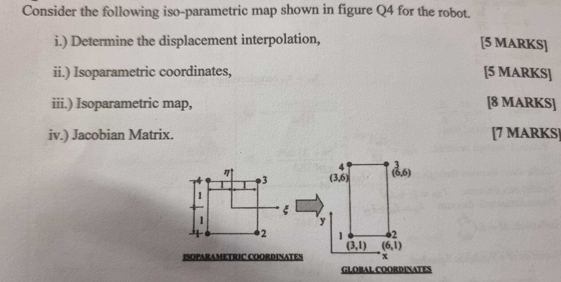 Consider The Following Iso Parametric Map Shown In Figure Q4 For The Robot I Determine The Displacement Interpolation 1