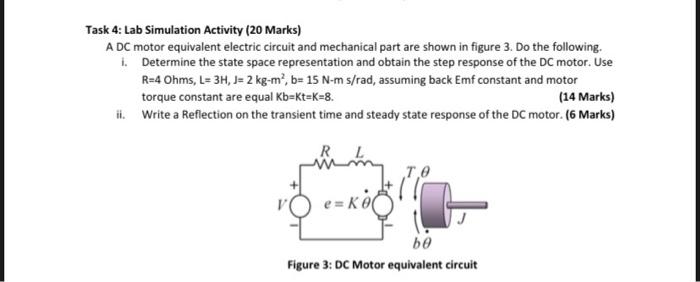Task 4 Lab Simulation Activity 20 Marks I A Dc Motor Equivalent Electric Circuit And Mechanical Part Are Shown In Fi 1