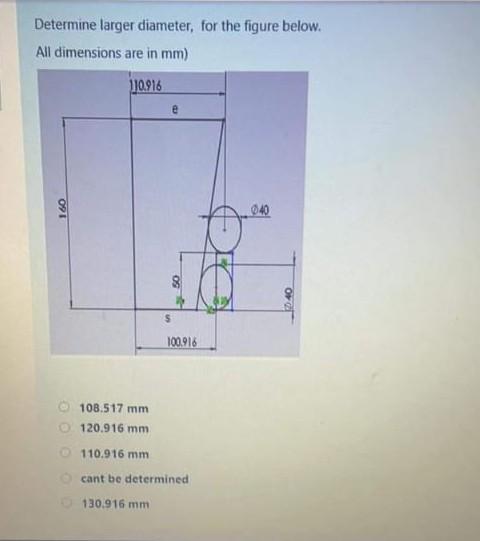 Determine Larger Diameter For The Figure Below All Dimensions Are In Mm 110 916 040 091 E 09 S 100 916 108 517 Mm 120 1