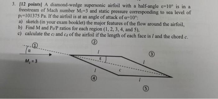 3 12 Points A Diamond Wedge Supersonic Airfoil With A Half Angle 10 Is In A Freestream Of Mach Number M 3 And Stat 1