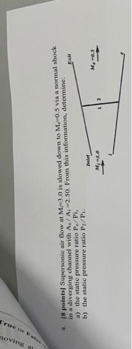 Moving At True Or False 8 Points Supersonic Air Flow At M 3 0 Is Slowed Down To Me 0 5 Via A Normal Shock In A Divergi 1