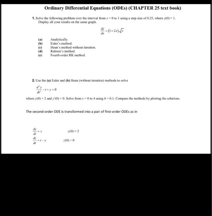 Ordinary Differential Equations Odes Chapter 25 Text Book 1 Solve The Following Problem Over The Interval From X 0 1