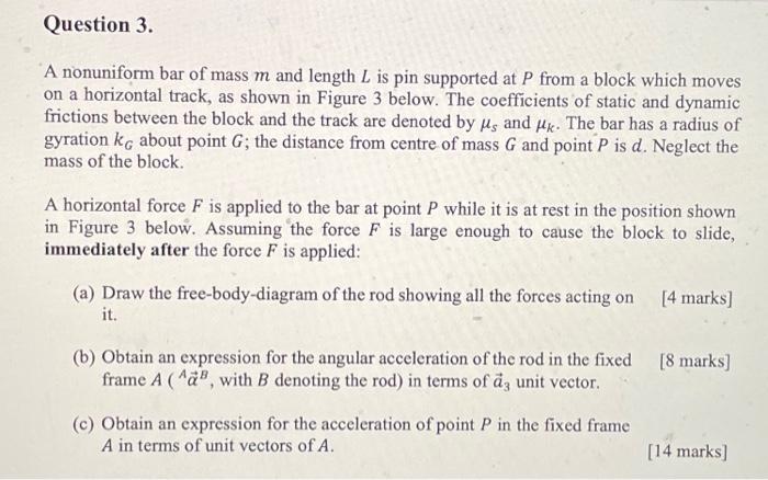 Question 3 A Nonuniform Bar Of Mass M And Length L Is Pin Supported At P From A Block Which Moves On A Horizontal Track 1