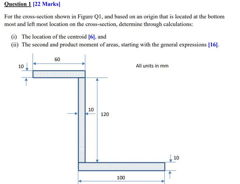 Question 1 22 Marks For The Cross Section Shown In Figure Q1 And Based On An Origin That Is Located At The Bottom Mos 1