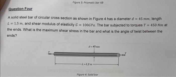 Figure 3 Prismatic Bar Ab Question Four A Solid Steel Bar Of Circular Cross Section As Shown In Figure 4 Has A Diameter 1