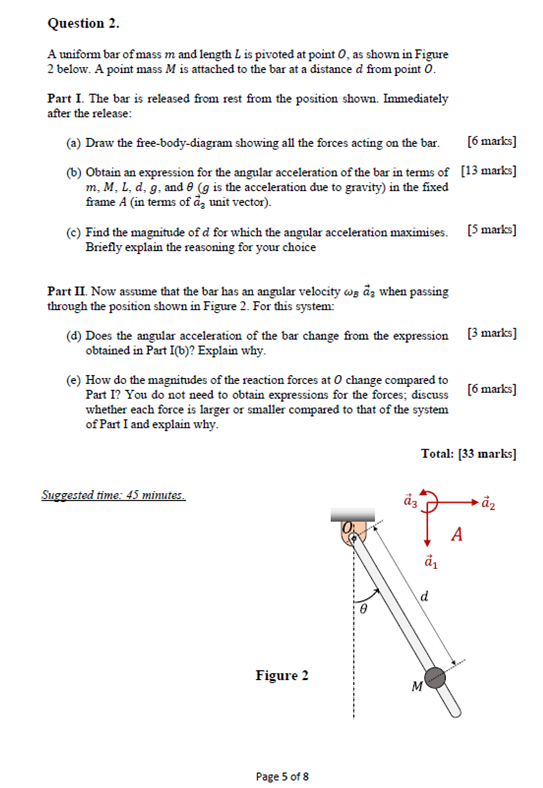 Question 2 A Uniform Bar Of Mass M And Length L Is Pivoted At Point O As Shown In Figure 2 Below A Point Mass M Is At 1