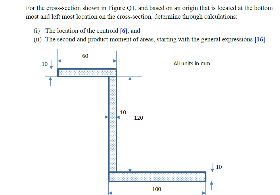 For The Cross Section Shown In Figure Q1 And Based On An Origin That Is Located At The Bottom Most And Left Most Locati 1