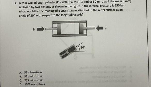 3 A Thin Walled Open Cylinder E 200 Gpa V 0 3 Radius 50 Mm Wall Thickness 3 Mm Is Closed By Two Pistons As Show 1