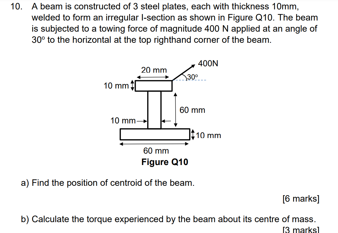 10 A Beam Is Constructed Of 3 Steel Plates Each With Thickness 10mm Welded To Form An Irregular L Section As Shown In 1