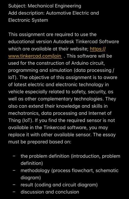 Subject Mechanical Engineering Add Description Automotive Electric And Electronic System This Assignment Are Required 1