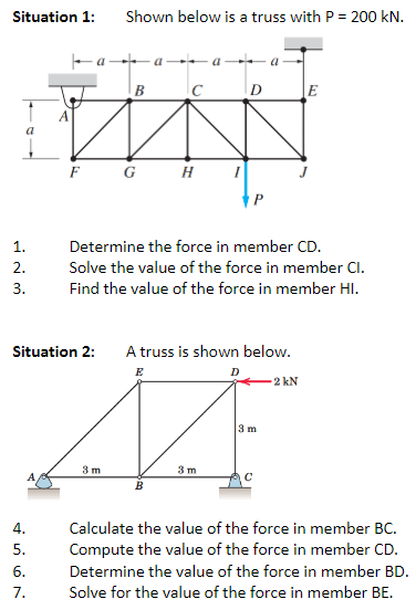 Situation 1 Shown Below Is A Truss With P 200 Kn Aa A B D E F G H Determine The Force In Member Cd Solve The Valu 1