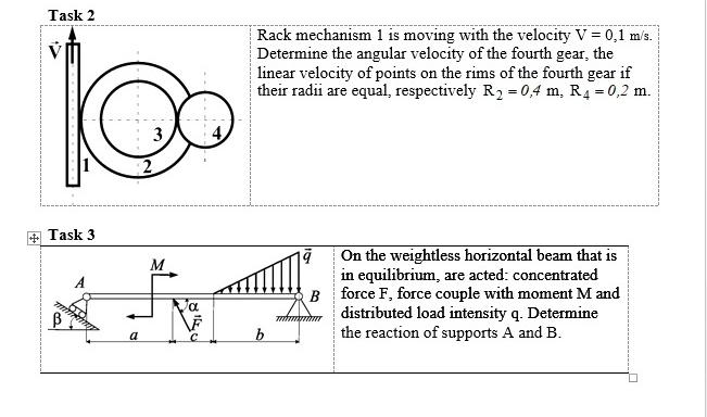 Task 2 Task 3 A 3 M Rack Mechanism 1 Is Moving With The Velocity V 0 1 M S Determine The Angular Velocity Of The 1