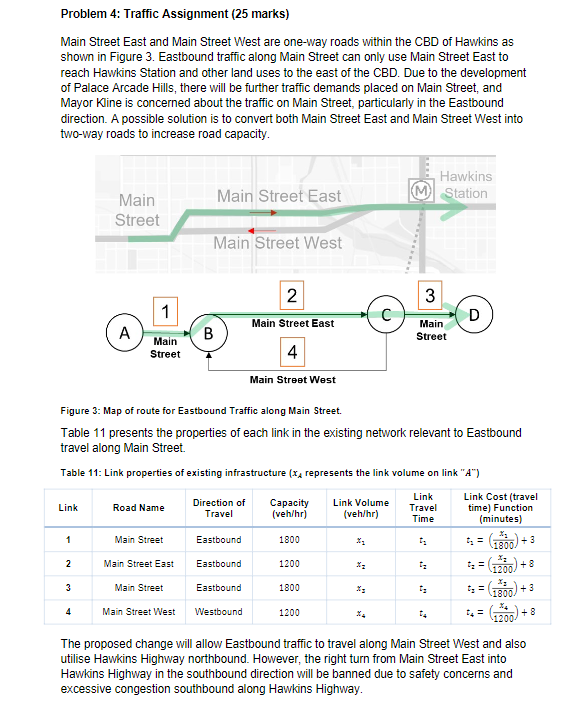Problem 4 Traffic Assignment 25 Marks Main Street East And Main Street West Are One Way Roads Within The Cbd Of Hawki 1