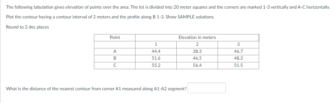 The Following Tabulation Gives Elevation Of Points Over The Area The Lot Is Divided Into 20 Meter Squares And The Corne 1